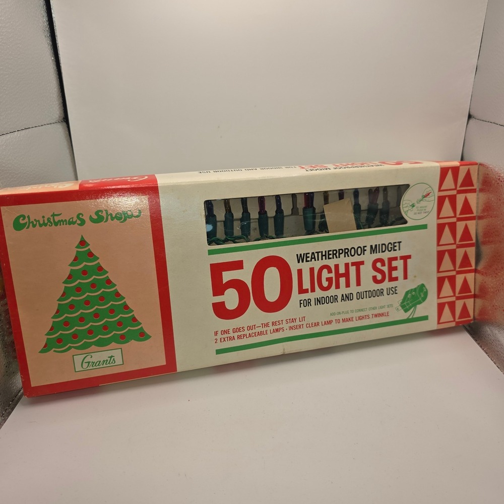2 Vintage Grants Christmas Shoppe 50 Weatherproof Midget Light Set Multi-Color